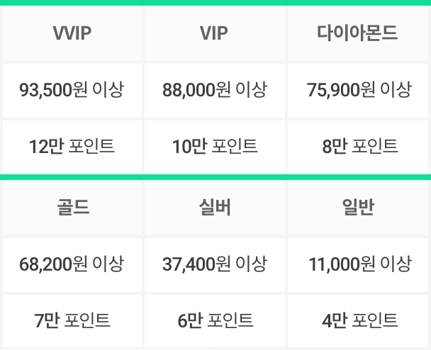 LG 유플러스 등급별 이용금액, 포인트